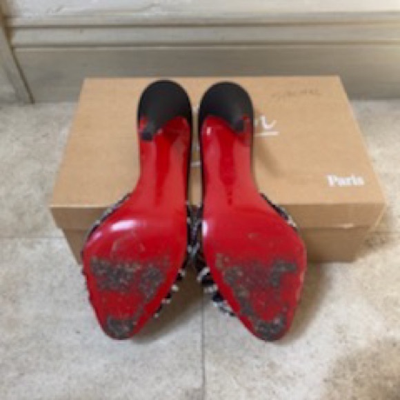 Christian Louboutin crepe satin black with crystal embellishment heels size 9